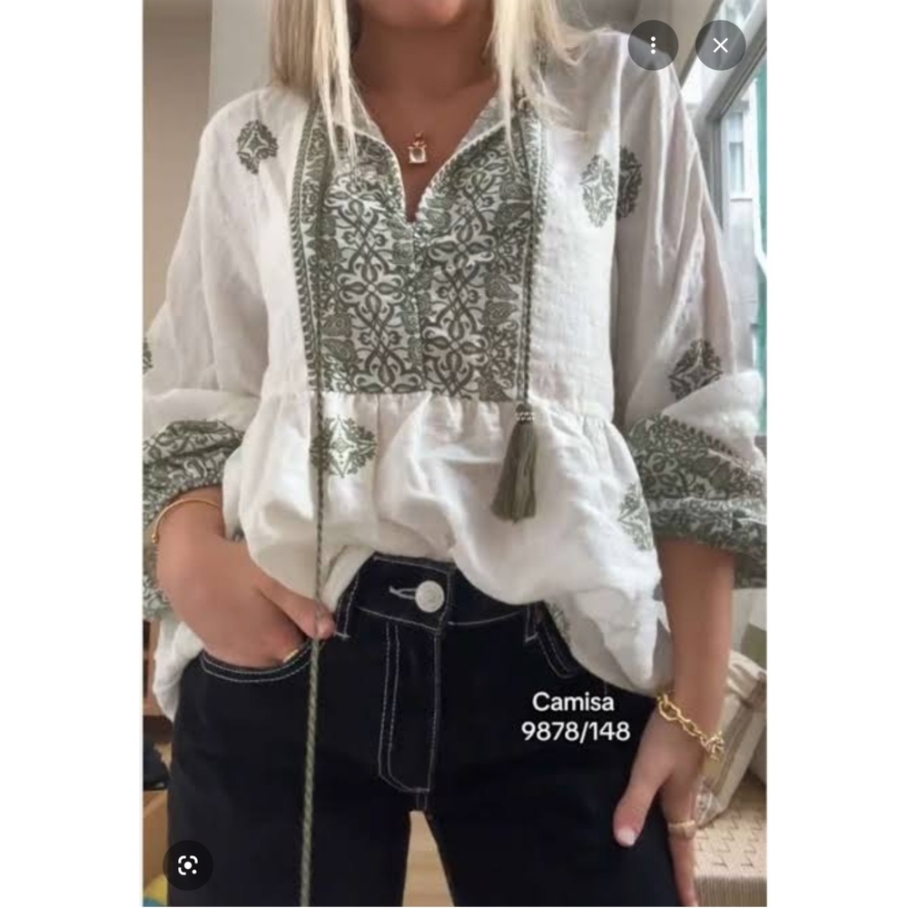 Zara Boho Printed Blouse With Tassels - Picture 2 of 11